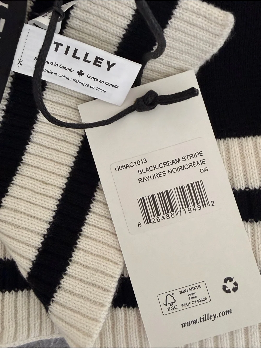 Tilley Black & Cream Striped Scarf